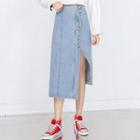 Midi A-line Slit Denim Skirt