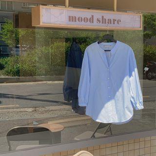 Mandarin-collar Bishop-sleeve Shirt