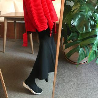 Band-waist Flare Long Skirt