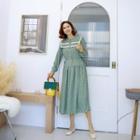 Sailor-collar Lace-trim Patterned Long Dress