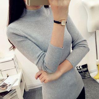 Long-sleeve Mock Neck Knit Top
