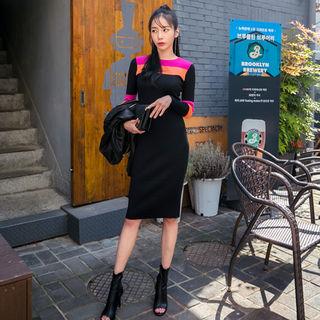 Color-block Rib-knit Bodycon Dress