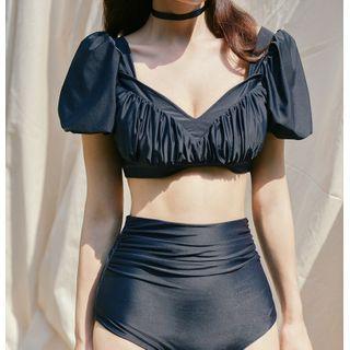 Set: Puff-sleeve Swim Top + Bottom