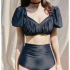 Set: Puff-sleeve Swim Top + Bottom