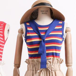 Tie-neckline Striped Knit Vest