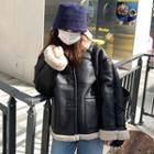 Fleece-lined Suede Button-up Jacket