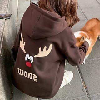 Mock Two-piece Deer Print Hoodie
