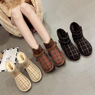 Plaid Belted Ankle Snow Boots