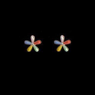 Acrylic Flower Earring 1 Pair - S925 Silver Stud Earrings - Multicolors - One Size