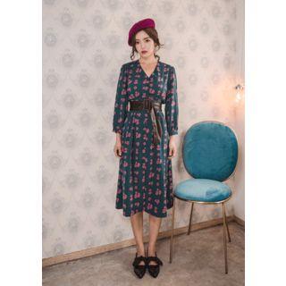 V-neck Floral Long Shirtdress