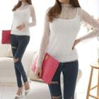Mock-neck Dot Pattern Lace Top