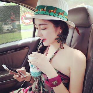 Horse Print Strap Straw Sun Hat