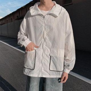 Contrast Trim Zipped Hooded Light Jacket