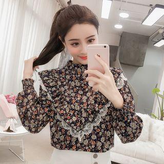 Lace Trim Floral Long-sleeve Top