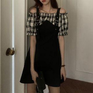 Mock Two-piece Plaid Panel Mini A-line Dress