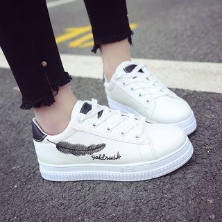 Feather Embroidered Lace-up Sneakers