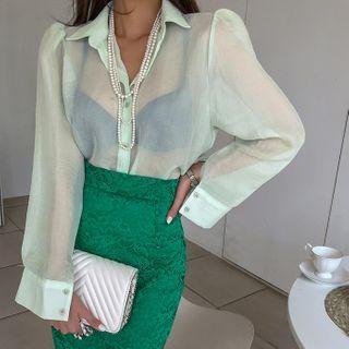 Puff-shoulder See-through Shirt
