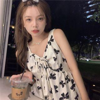 Bow Print Tank Top Black & White - One Size