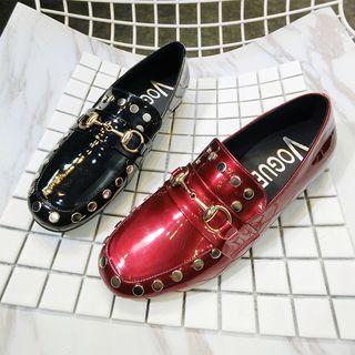 Studded Faux Patent Leather Loafers