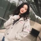 Letter Embroidered Hooded Button Jacket