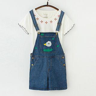 Duck Embroidered Short Denim Dungaree