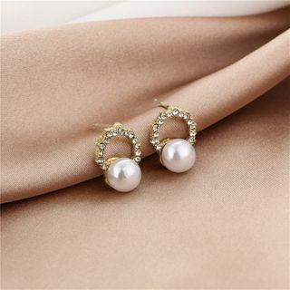 Rhinestone Faux Pearl Earring E1609-6 - 1 Pair - Gold - One Size