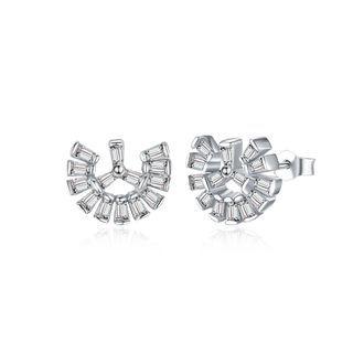 925 Sterling Silver Simple Scallop Earrings With Austrian Element Crystal Silver - One Size