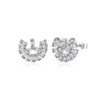 925 Sterling Silver Simple Scallop Earrings With Austrian Element Crystal Silver - One Size