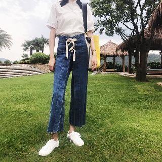 Lace-up Wide-leg Jeans