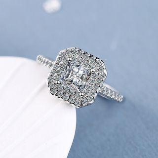 Rhinestone Ring 1pc - Silver - One Size