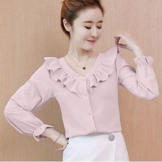 Ruffle Long-sleeve Chiffon Shirt