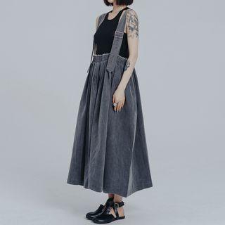 Shirred Midi Overall Dress Gray - One Size