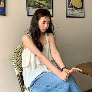 Ruffled Linen Blend Top Cream - One Size