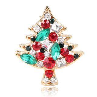 Christmas Tree Rhinestone Alloy Brooch Gold & Red & Green - One Size