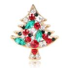 Christmas Tree Rhinestone Alloy Brooch Gold & Red & Green - One Size
