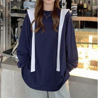 Plain Long Sleeve T-shirt With Scarf