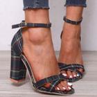 Plaid Ankle-strap Chunky-heel Sandals