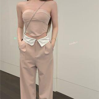 Plain Tube Top / Two-tone Wide Leg Pants