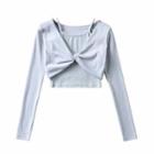 Set: Long-sleeve Twisted Crop Top + Camisole Top
