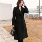 Detachable-collar Double-breasted Wool Blend Coat