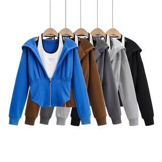 Set: Zip-up Cropped Hoodie + Halter-neck Tank Top