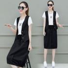 Set: Short-sleeve T-shirt + Vest + Midi Skirt