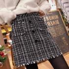 V-neck Tweed Pinafore Dress / Pocketed Tweed A-line Skirt