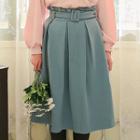 Belted Gathered Wool Blend Skirt