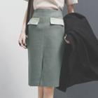 Slit-front Wool Midi Skirt
