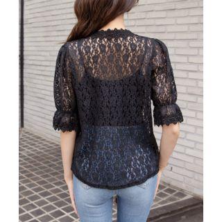 Plus Size Short-sleeve Lace Cardigan