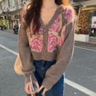 Floral Print Buttoned Cardigan Light Brown - One Size