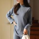 Mock-neck Napped Ribbed T-shirt