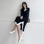 Round-hem Contrast-trim Knit Dress