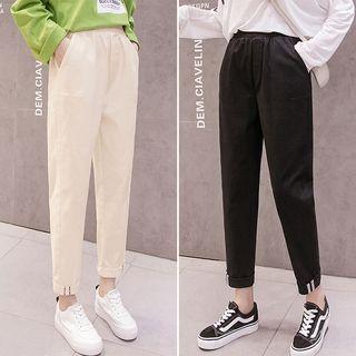 Elastic Waist Cuffed Tapered Pants